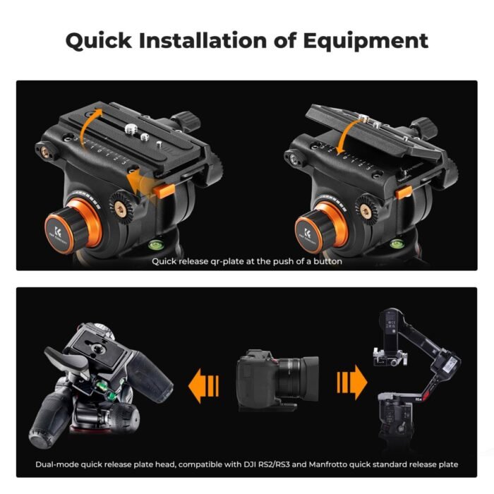 K&F Aluminum Transverse with Fluid Head, Camera Tripod VA18+ VH081 - Image 9