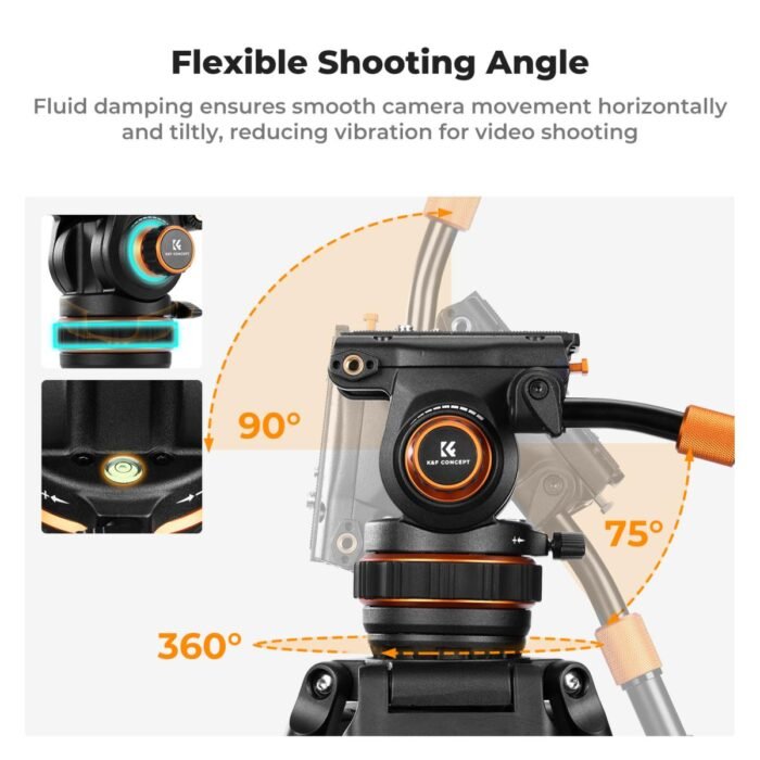 K&F Aluminum Transverse with Fluid Head, Camera Tripod VA18+ VH081 - Image 6